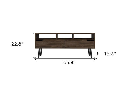 54" Dark Brown Wood Enclosed and Open Storage TV Stand HomeRoots