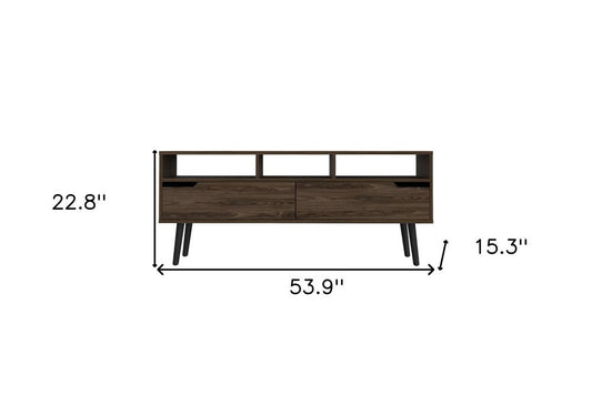 54" Dark Brown Wood Enclosed and Open Storage TV Stand HomeRoots