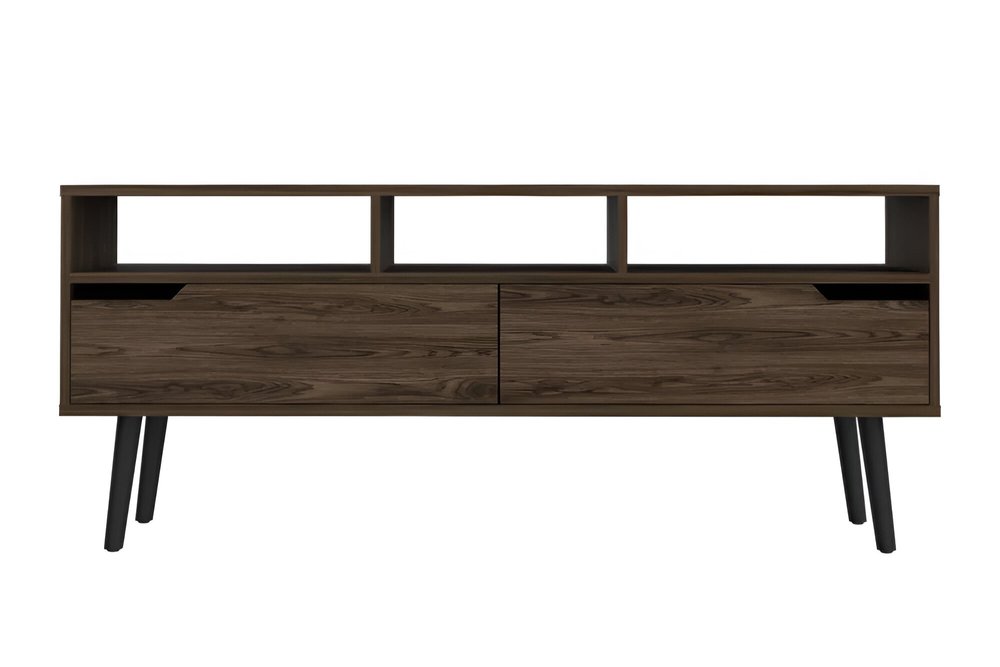 54" Dark Brown Wood Enclosed and Open Storage TV Stand