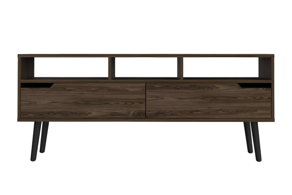 54" Dark Brown Wood Enclosed and Open Storage TV Stand HomeRoots