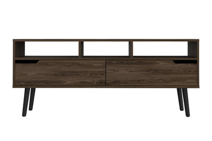 54" Dark Brown Wood Enclosed and Open Storage TV Stand HomeRoots