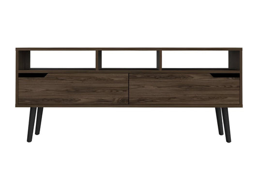 54" Dark Brown Wood Enclosed and Open Storage TV Stand HomeRoots