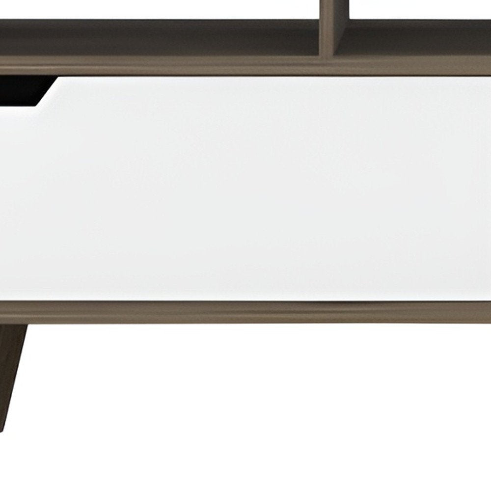 54" Brown And White Particle Board Open Shelving TV Stand — view 3
