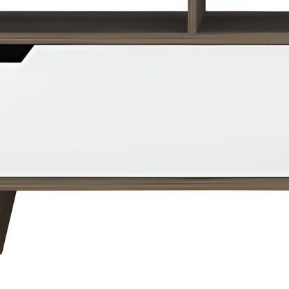 54" Brown And White Particle Board Open Shelving TV Stand HomeRoots