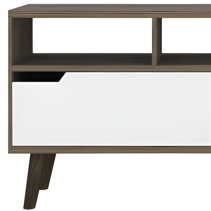 54" Brown And White Particle Board Open Shelving TV Stand HomeRoots