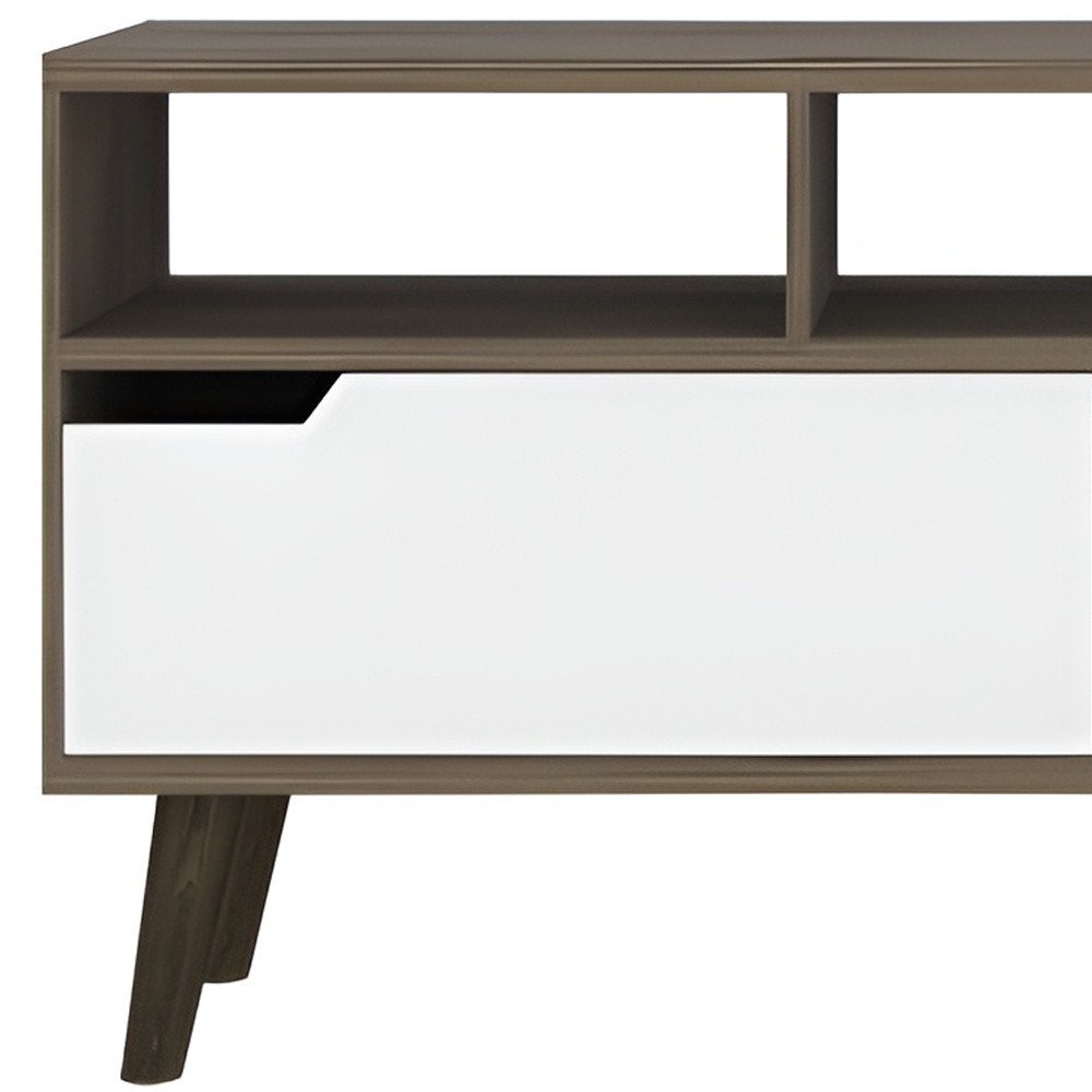 54" Brown And White Particle Board Open Shelving TV Stand HomeRoots