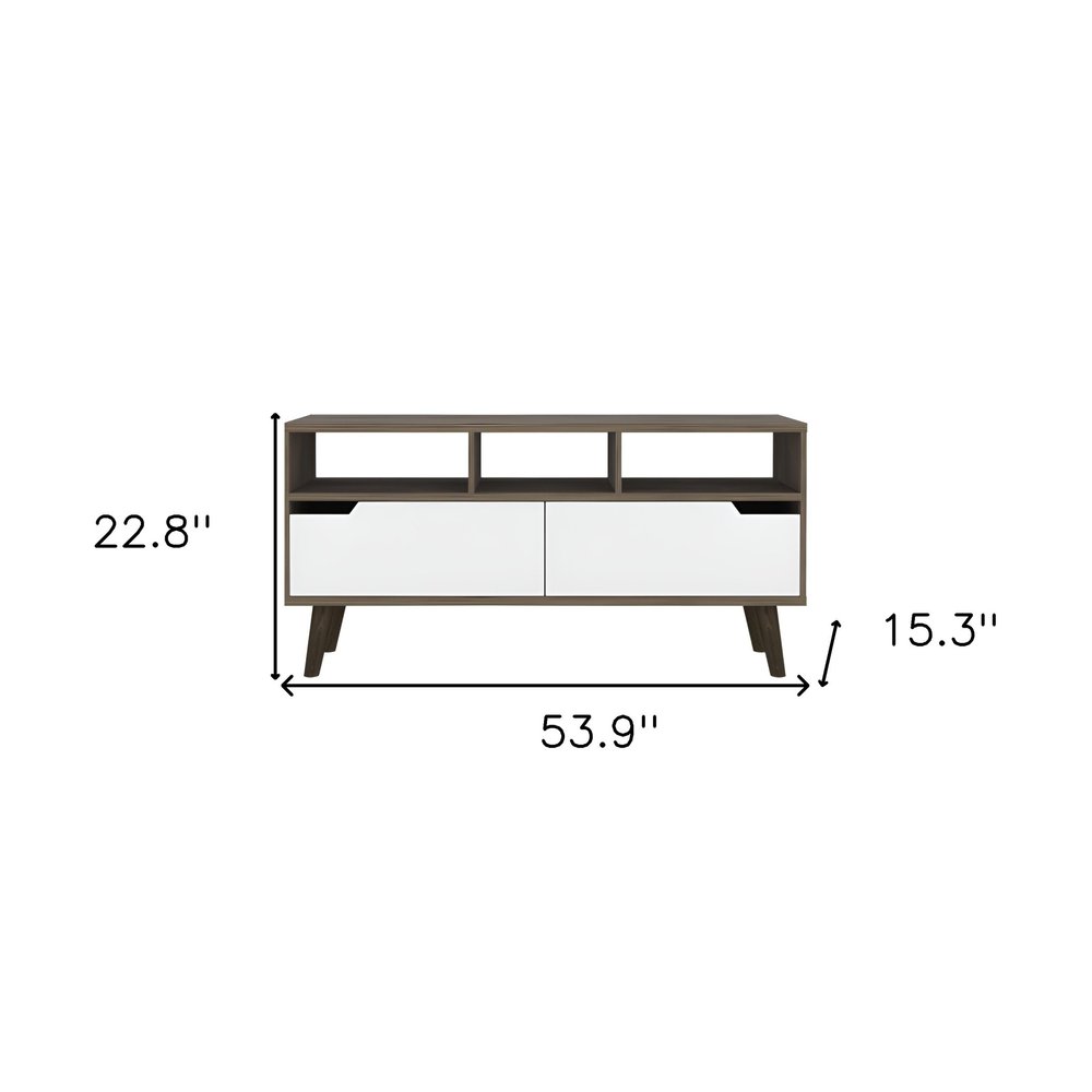 54" Brown And White Particle Board Open Shelving TV Stand HomeRoots