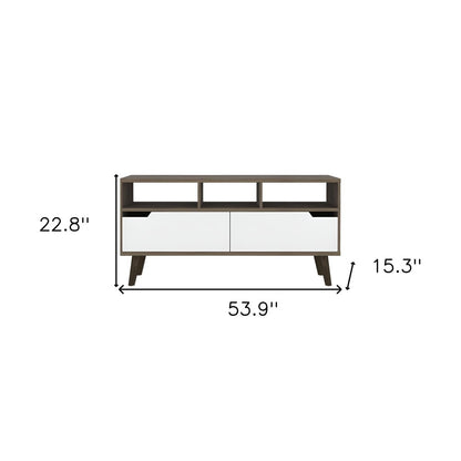 54" Brown And White Particle Board Open Shelving TV Stand HomeRoots