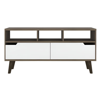 54" Brown And White Particle Board Open Shelving TV Stand