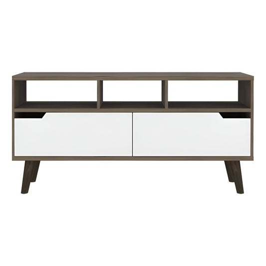 54" Brown And White Particle Board Open Shelving TV Stand HomeRoots