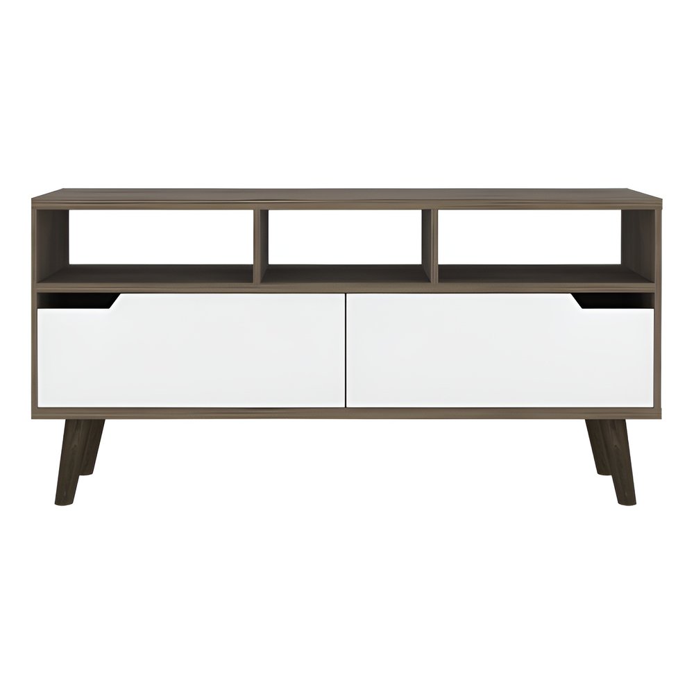 54" Brown And White Particle Board Open Shelving TV Stand HomeRoots