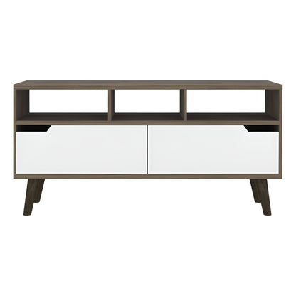 54" Brown And White Particle Board Open Shelving TV Stand HomeRoots
