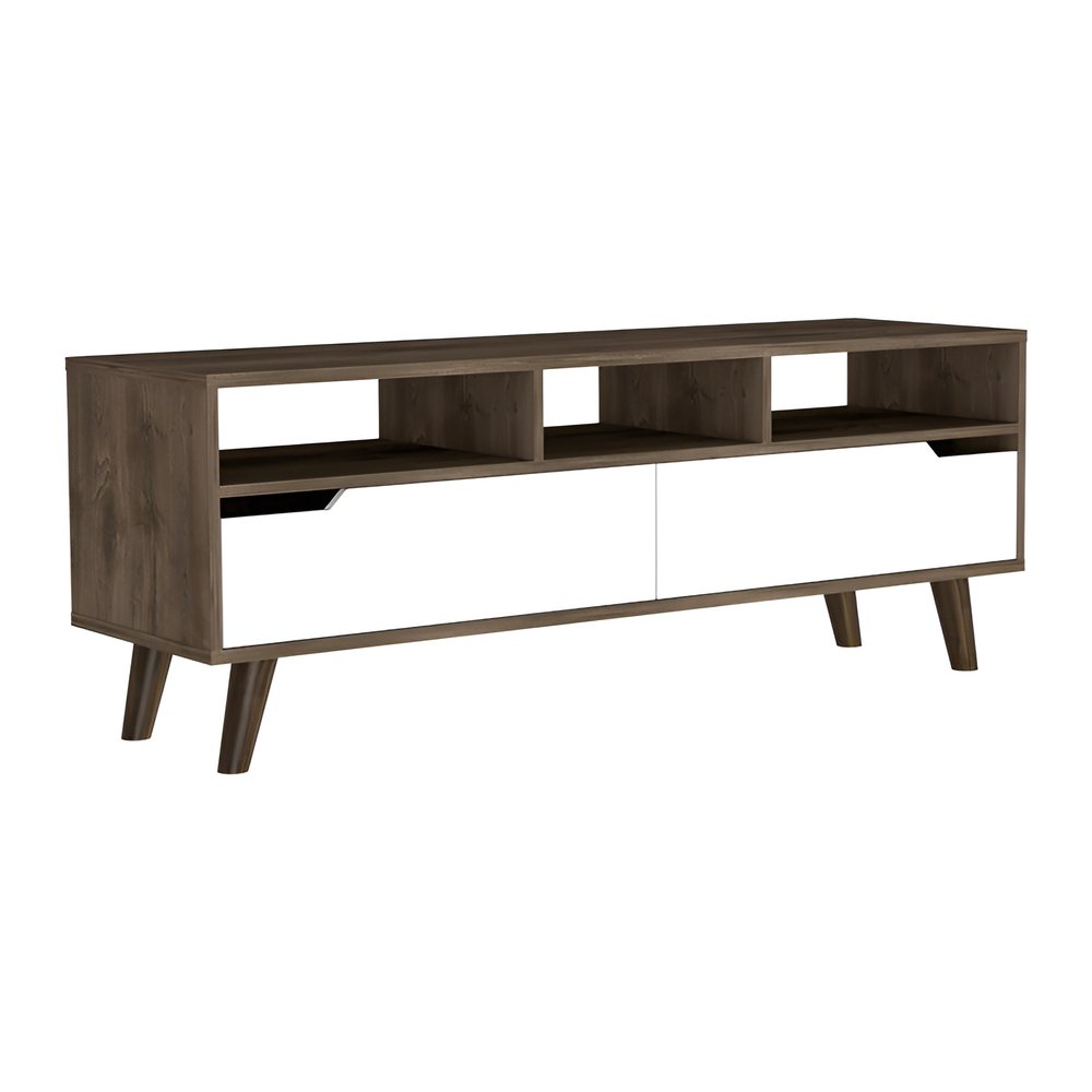 54" Brown And White Particle Board Open Shelving TV Stand HomeRoots