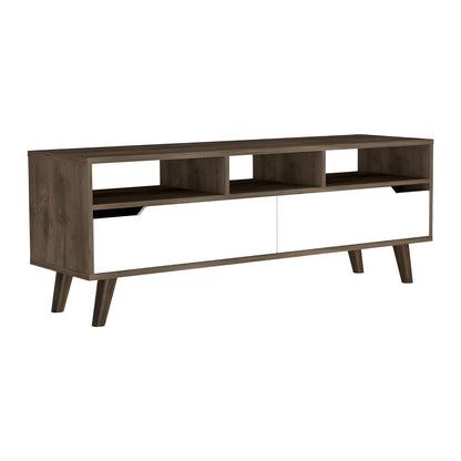 54" Brown And White Particle Board Open Shelving TV Stand HomeRoots