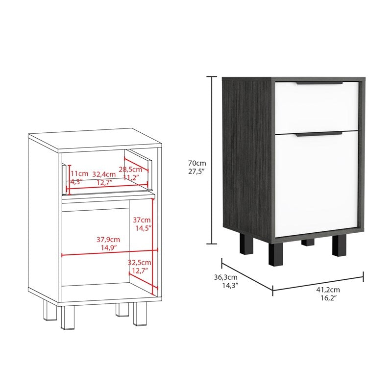 Stylish and Contemporary Smokey Oak and White Bedroom Nightstand