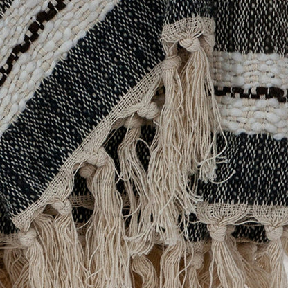 52" X 67" Beige and Black Woven Wool Throw Blanket HomeRoots