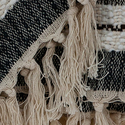 52" X 67" Beige and Black Woven Wool Throw Blanket HomeRoots