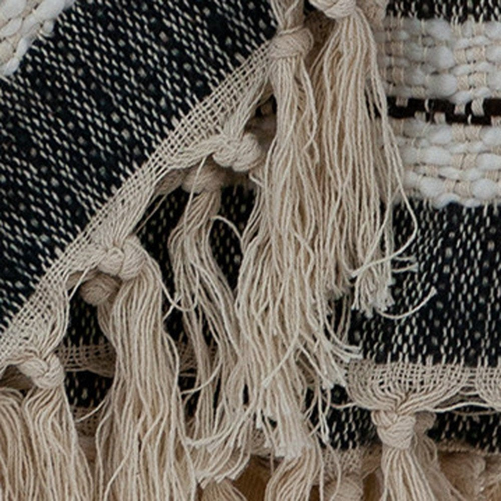 52" X 67" Beige and Black Woven Wool Throw Blanket — view 4