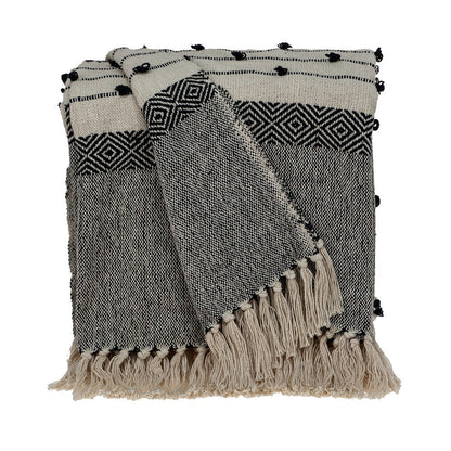 52" X 67" Beige and Black Woven Wool Throw Blanket HomeRoots