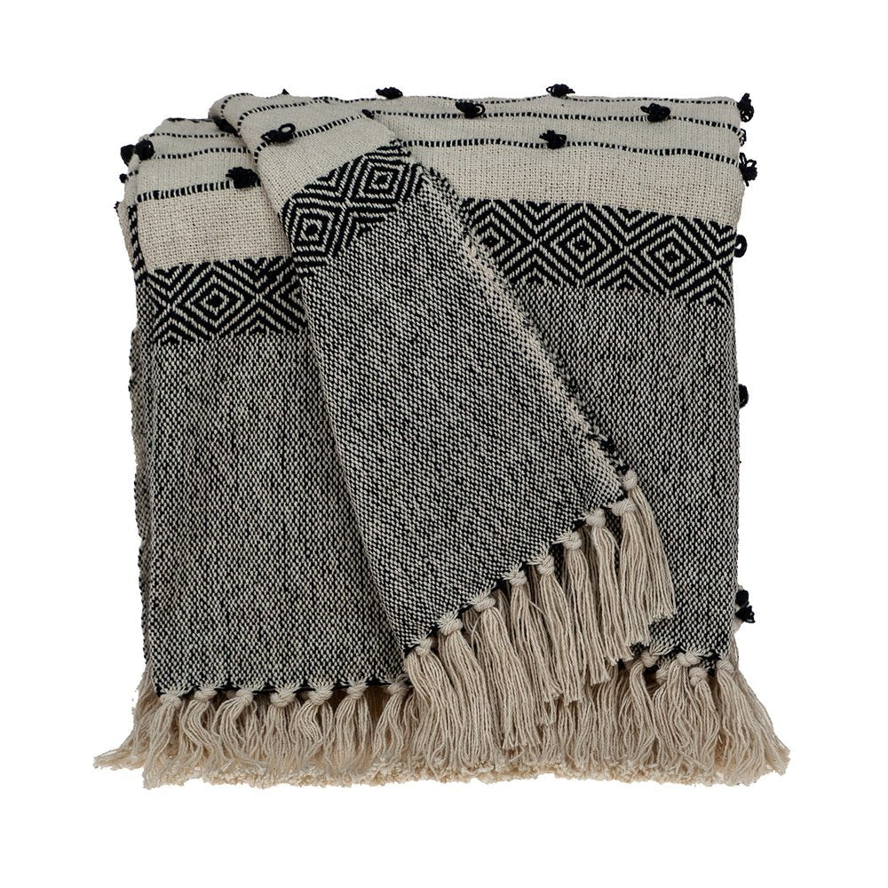 52" X 67" Beige and Black Woven Wool Throw Blanket — view 1