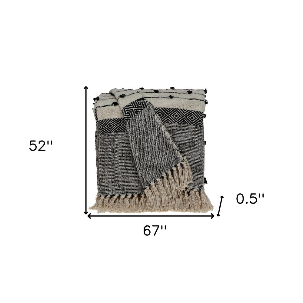 52" X 67" Beige and Black Woven Wool Throw Blanket HomeRoots