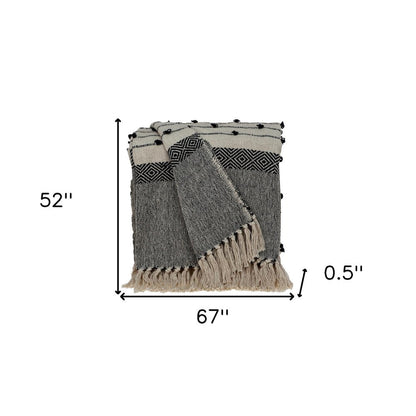 52" X 67" Beige and Black Woven Wool Throw Blanket HomeRoots