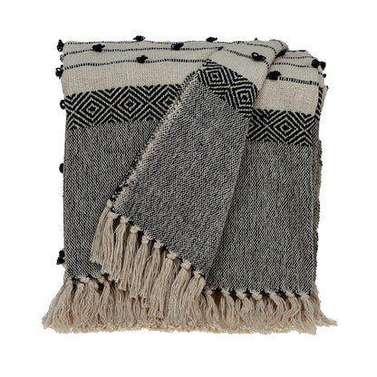 52" X 67" Beige and Black Woven Wool Throw Blanket