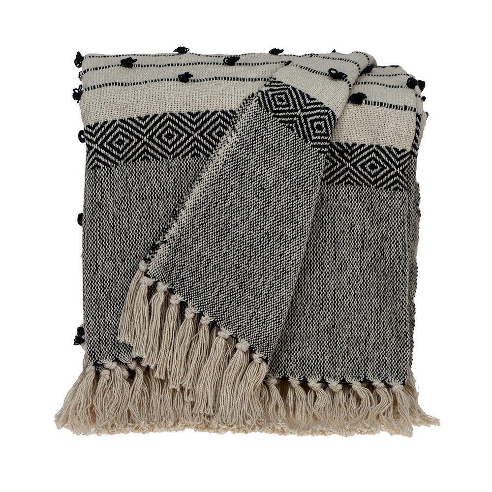 52" X 67" Beige and Black Woven Wool Throw Blanket HomeRoots