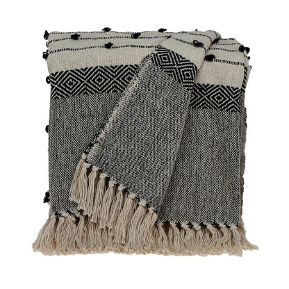 52" X 67" Beige and Black Woven Wool Throw Blanket HomeRoots