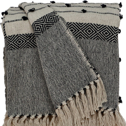 52" X 67" Beige and Black Woven Wool Throw Blanket HomeRoots