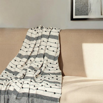 52" X 67" Beige and Black Woven Wool Throw Blanket HomeRoots