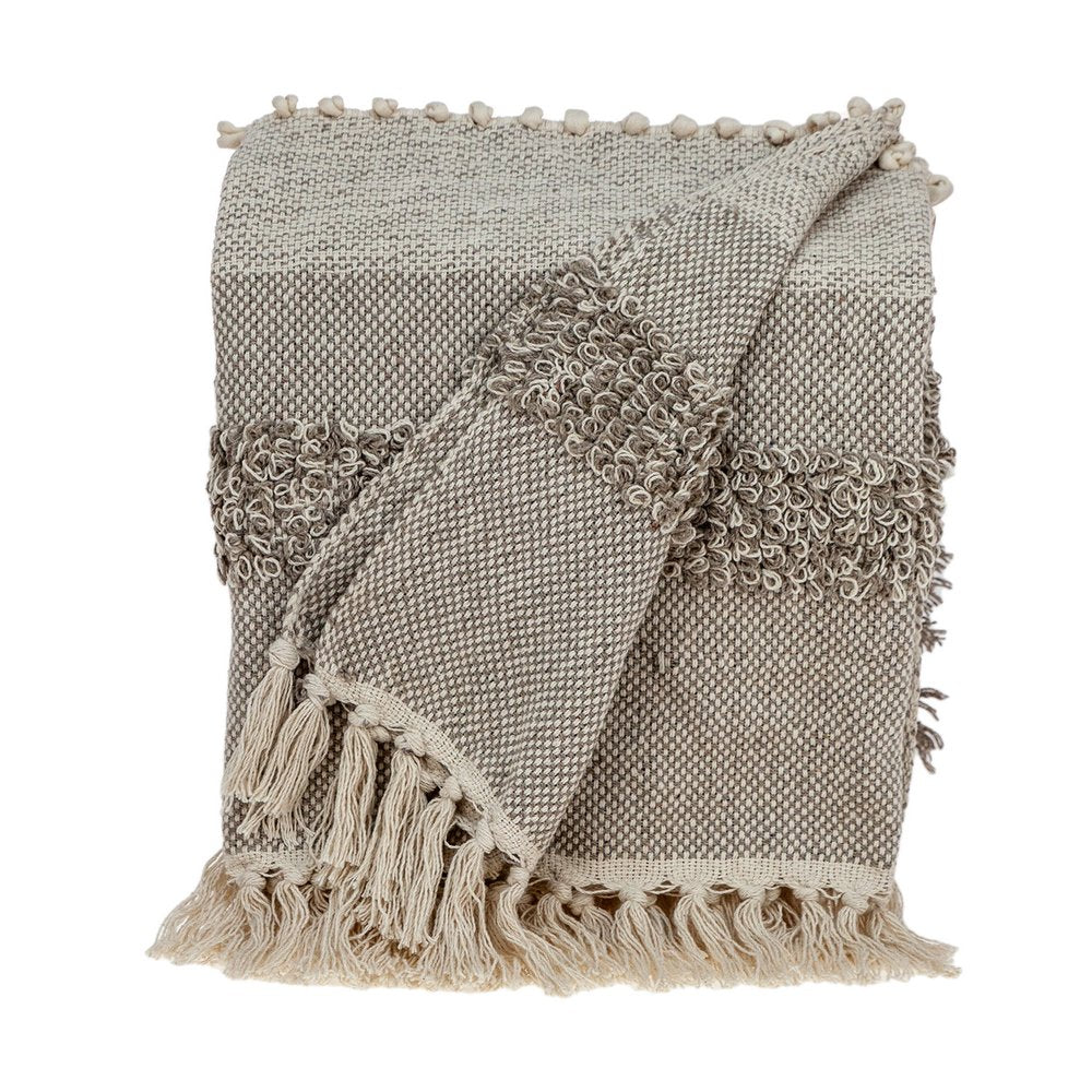Beige Woven Wool Solid Color Reversable Throw — view 2