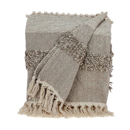 Beige Woven Wool Solid Color Reversable Throw