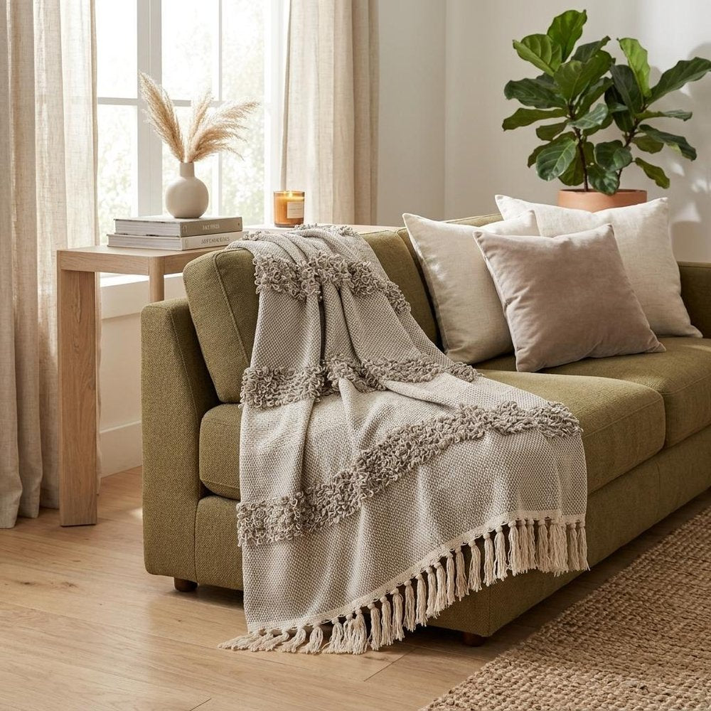 Beige Woven Wool Solid Color Reversable Throw HomeRoots