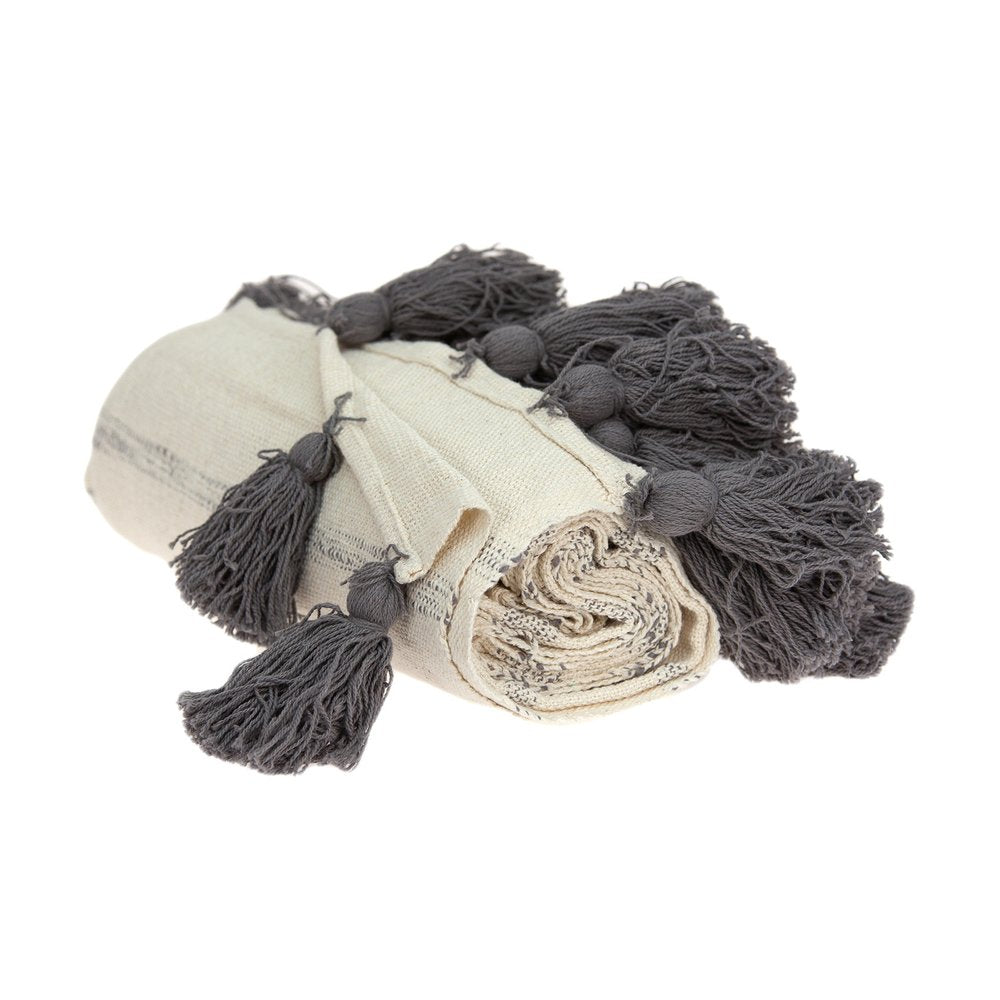 Off White Woven Cotton Solid Color Reversable Throw HomeRoots