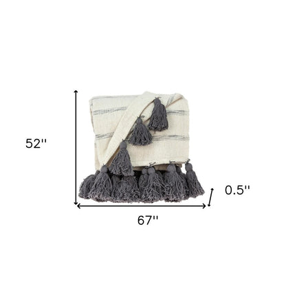 Off White Woven Cotton Solid Color Reversable Throw HomeRoots