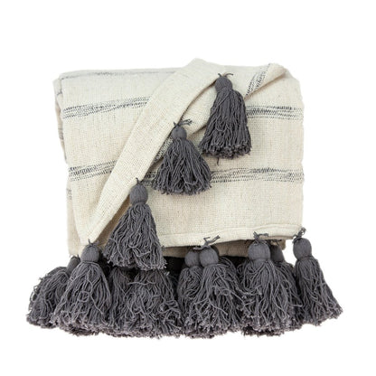 Off White Woven Cotton Solid Color Reversable Throw HomeRoots