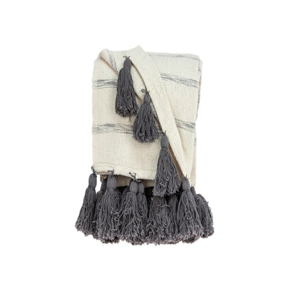 Off White Woven Cotton Solid Color Reversable Throw