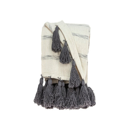 Off White Woven Cotton Solid Color Reversable Throw HomeRoots