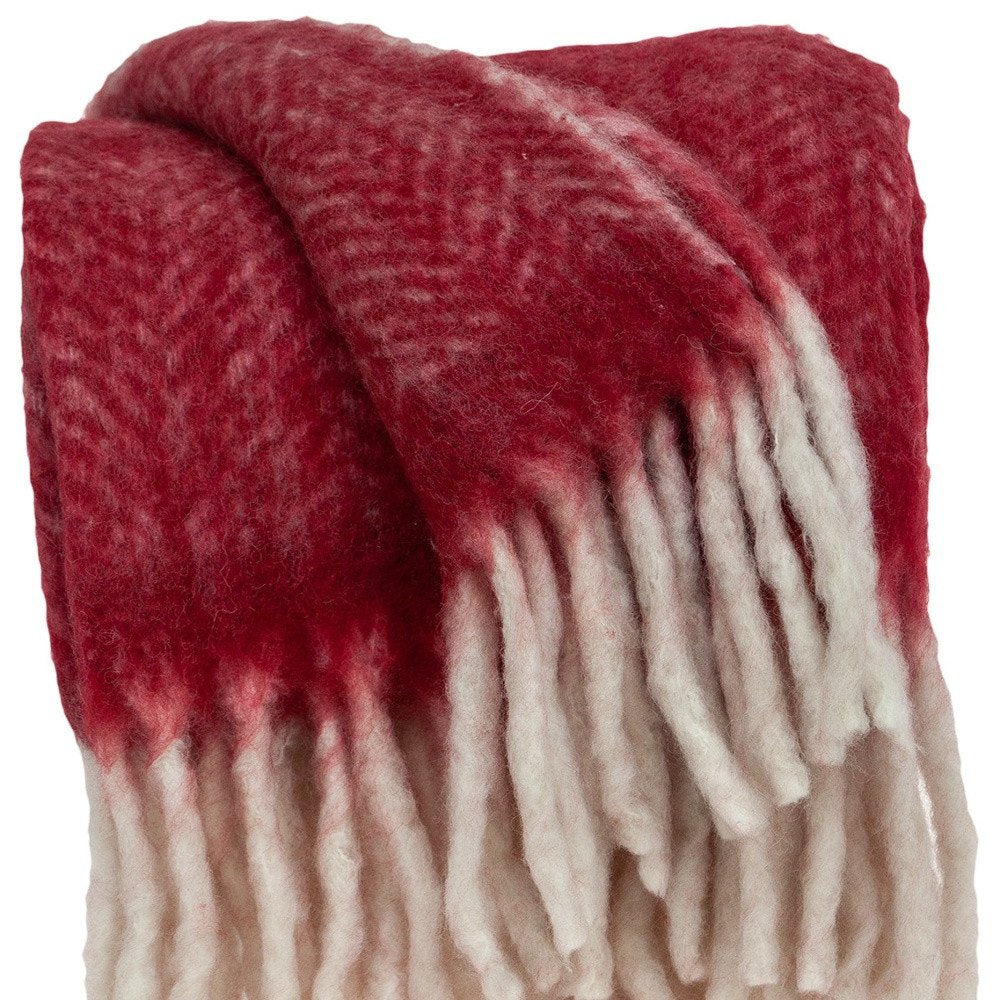 Red Woven Acrylic Solid Color Reversable Throw HomeRoots
