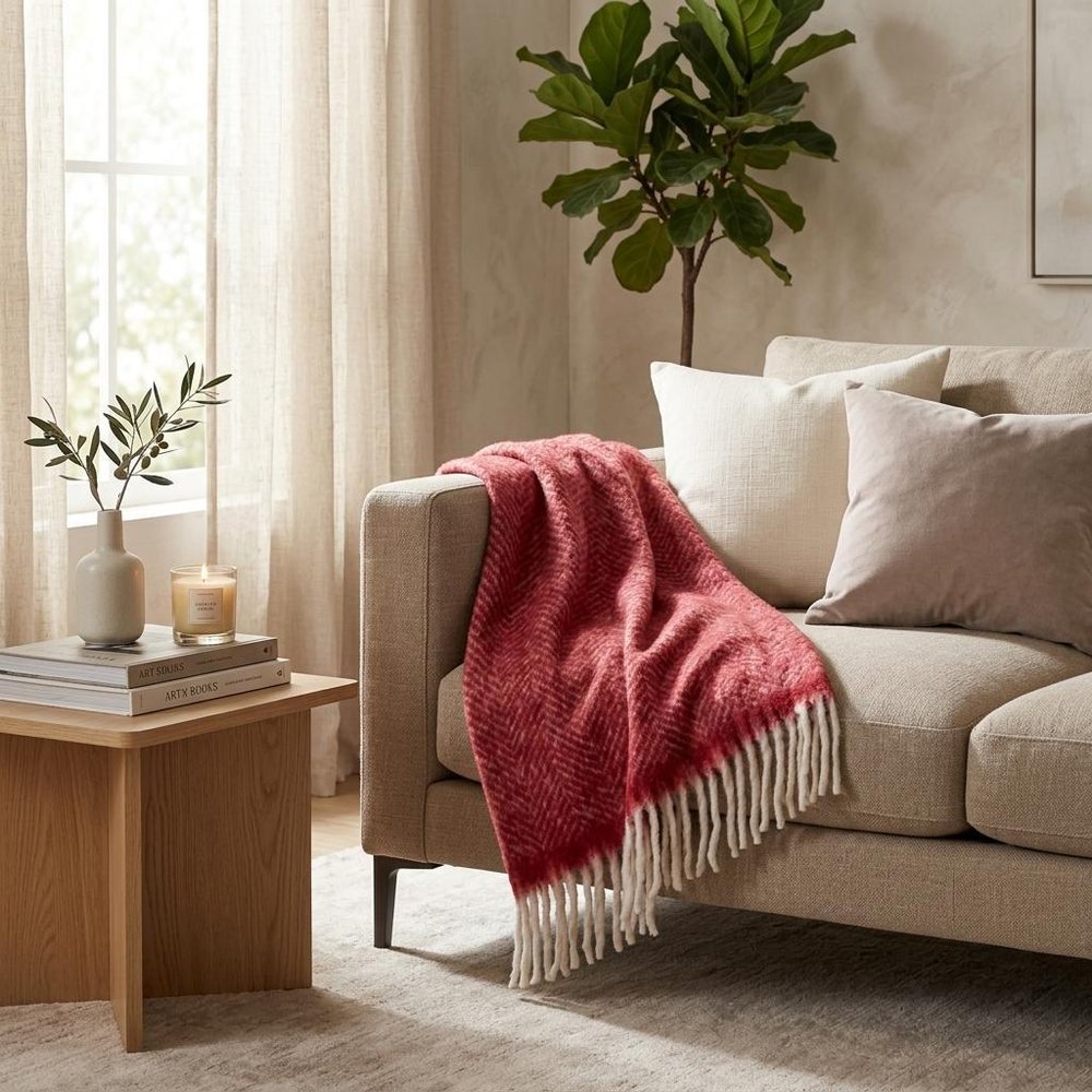 Red Woven Acrylic Solid Color Reversable Throw — view 8