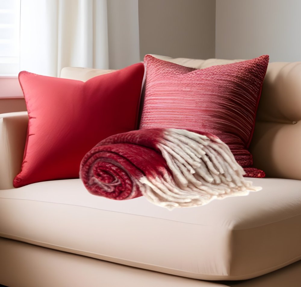 Red Woven Acrylic Solid Color Reversable Throw HomeRoots