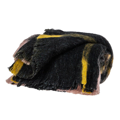 52" X 67" Yellow and Black Woven Acrylic Throw Blanket HomeRoots