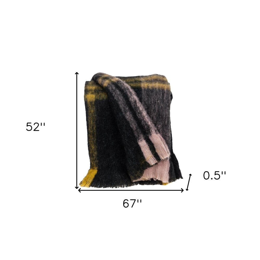 52" X 67" Yellow and Black Woven Acrylic Throw Blanket HomeRoots
