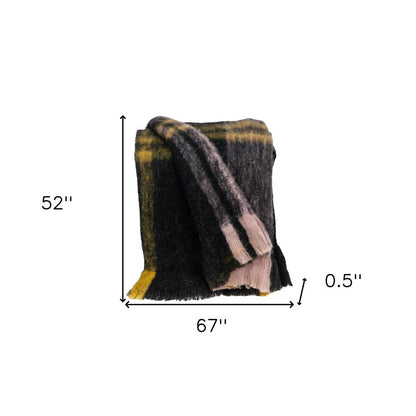 52" X 67" Yellow and Black Woven Acrylic Throw Blanket HomeRoots