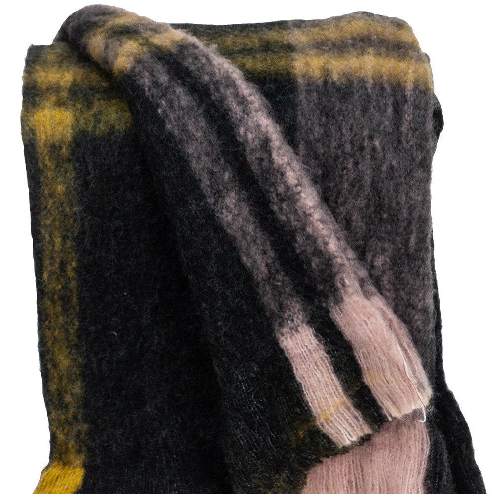 52" X 67" Yellow and Black Woven Acrylic Throw Blanket HomeRoots