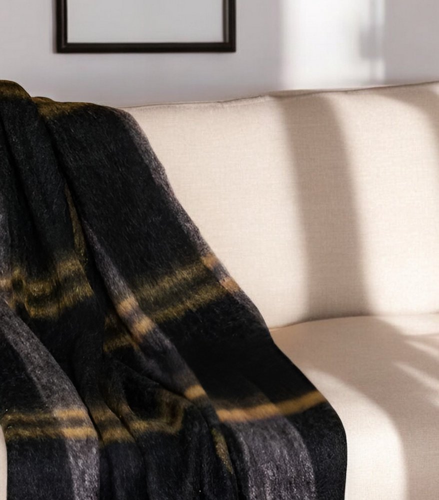 52" X 67" Yellow and Black Woven Acrylic Throw Blanket HomeRoots