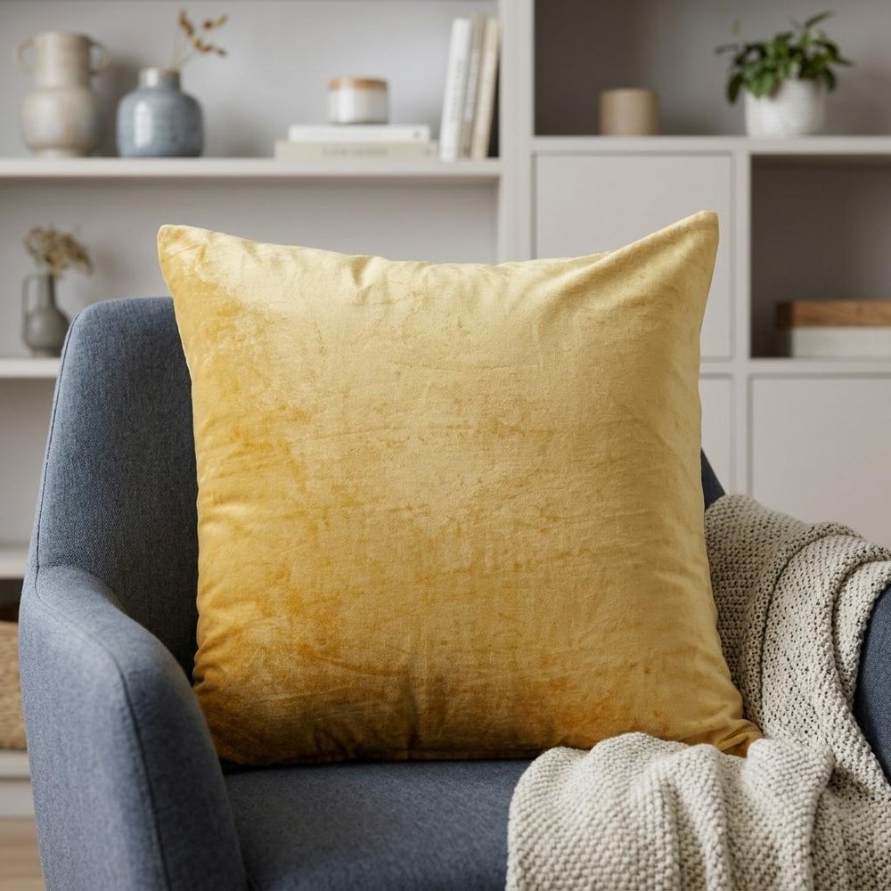 22" Yellow Cotton Blend Throw Pillow — view 6