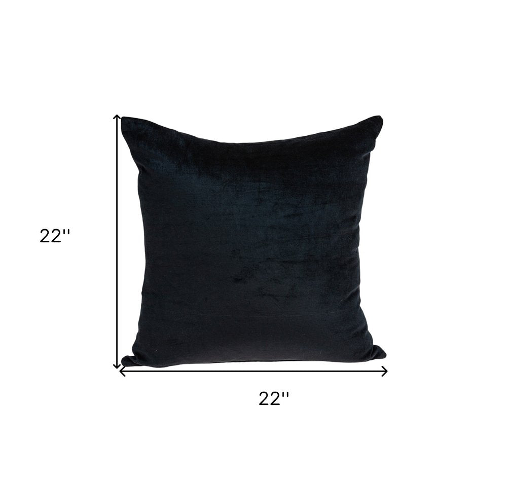 22" Black Cotton Blend Throw Pillow — view 4