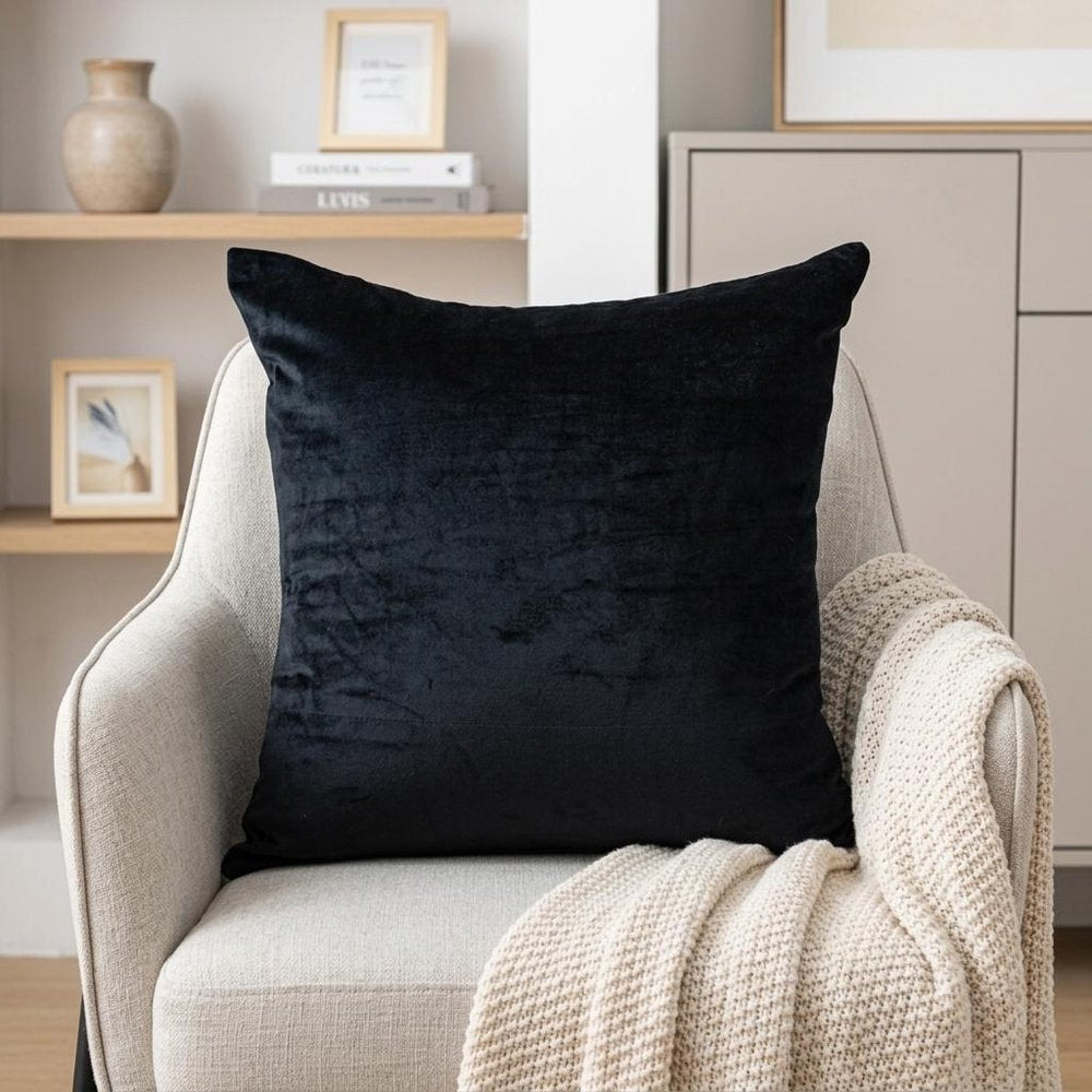 22" Black Cotton Blend Throw Pillow — view 6